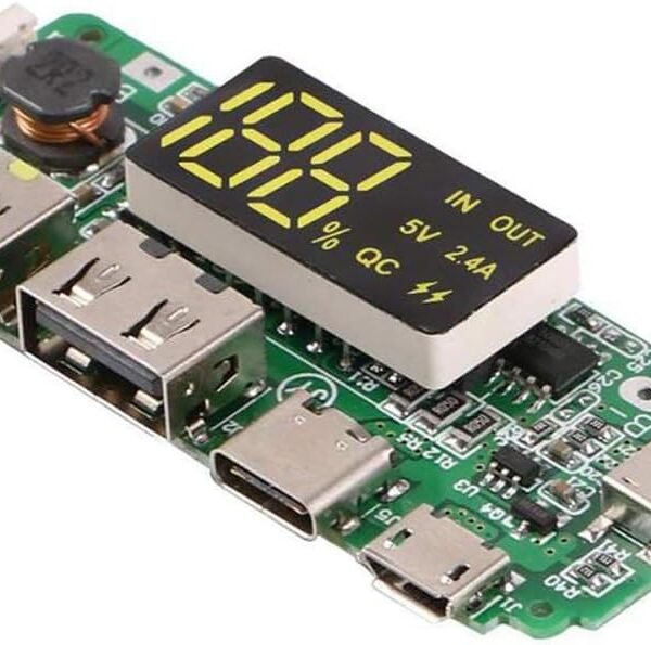 لوحة شاحن بطارية ليثيوم 18650 بمنفذ USB مزدوج 5 فولت 2.4 امبير، وحدة باور بانك ميني نوع سي مع شاشة عرض LED مزودة بلوحة صغيرة للحماية من الشحن الزائد والتفريغ الزائد من وسدمافيز، قطعة واحدة