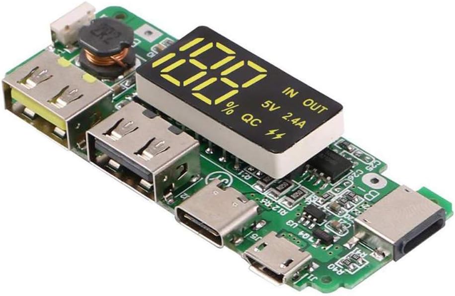 لوحة شاحن بطارية ليثيوم 18650 بمنفذ USB مزدوج 5 فولت 2.4 امبير، وحدة باور بانك ميني نوع سي مع شاشة عرض LED مزودة بلوحة صغيرة للحماية من الشحن الزائد والتفريغ الزائد من وسدمافيز، قطعة واحدة