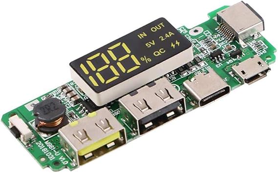 لوحة شاحن بطارية ليثيوم 18650 بمنفذ USB مزدوج 5 فولت 2.4 امبير، وحدة باور بانك ميني نوع سي مع شاشة عرض LED مزودة بلوحة صغيرة للحماية من الشحن الزائد والتفريغ الزائد من وسدمافيز، قطعة واحدة